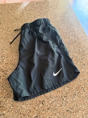 Nike Black Athletic Running Shorts with White Swoosh